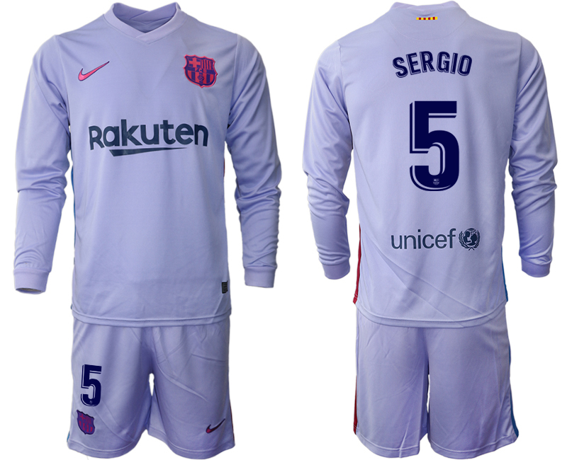 Men 2021-2022 Club Barcelona Second away purple Long Sleeve #5 Soccer Jersey->barcelona jersey->Soccer Club Jersey